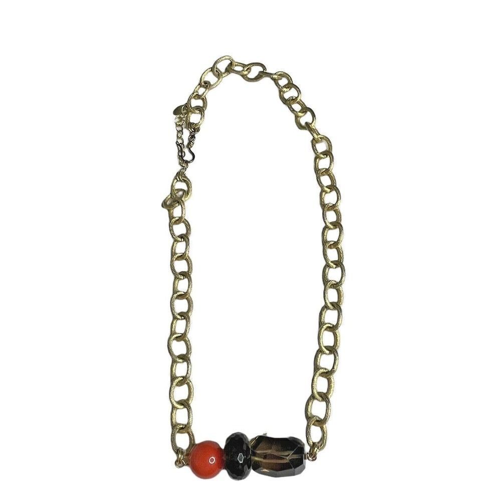 𝅺mollybeads Gold Tone Chain Gemstones Glass Bead Necklace 20"